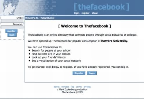 Primeira versão do Facebook, ou do ainda "The Facebook". (Foto: Reprodução Mashable)