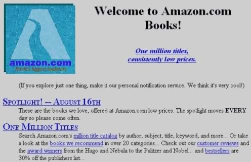 Primeira versão da home da Amazon.com (Foto: Reprodução Mashable)