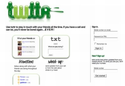 Primeira versão da home do "Twitter" (Foto: Reprodução Mashable)