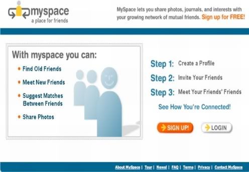 Primeira versão da entrada do MySpace (Foto: Reprodução Mashable)