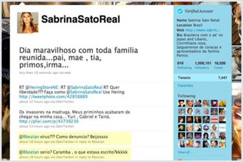 Apresentadora Sabrina Sato ficou surpresa em seu Twitter ao saber de supostas fotos suas que eram ameaças de vírus (Foto: Reprodução)