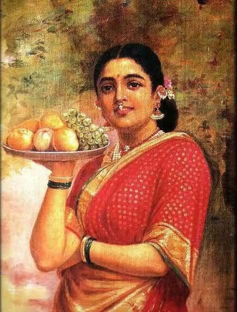 lady with fruits print poster
