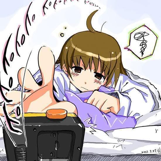 snoozel_14feaa56036dd16b4afe11bd310.jpg anime lazy and sleepy girl hittig the snooze button on clock