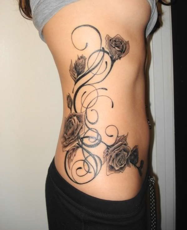 rose vine tattoo. Side-Tattoo-Gothic-Rose-Vine-