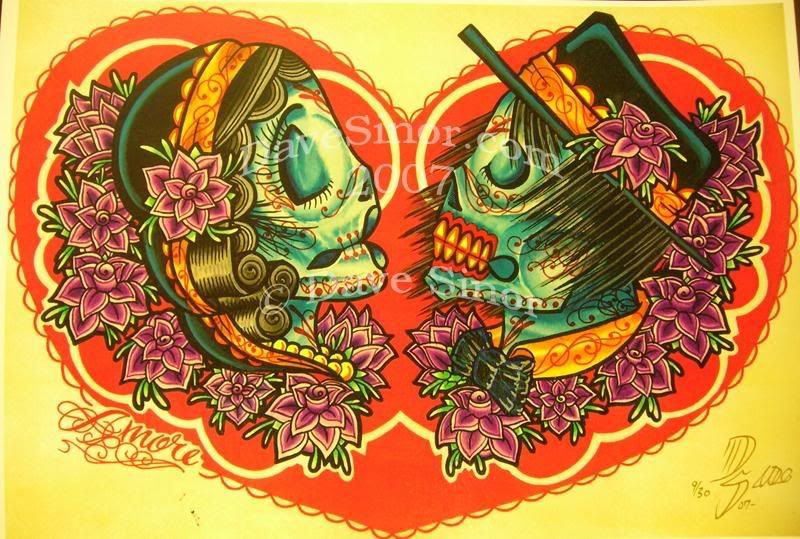 Ink Art Tattoos Three Sugar Skull Tattoos with Rose and Dagger