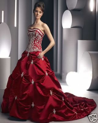 Here is Red Maroon wedding gown with jewelry strapless gown 