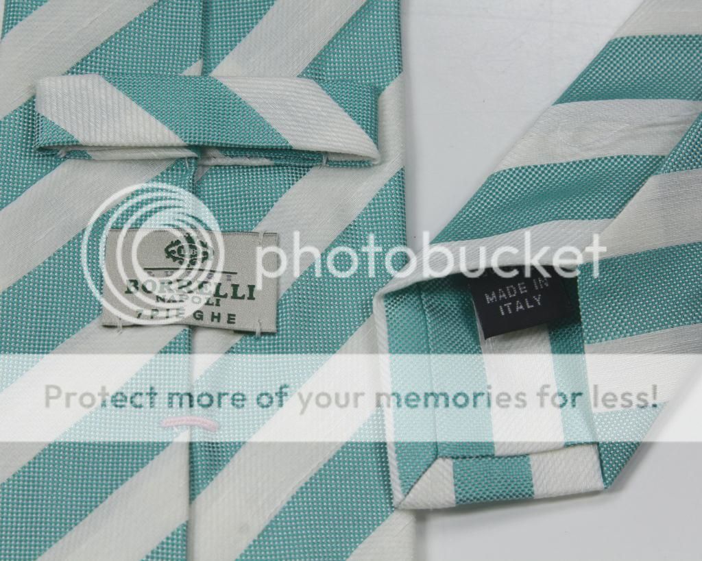 $225 *borrelli* napoli aqua green striped 7-fold silk handmae