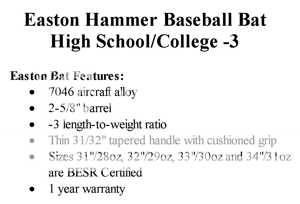 Easton Hammer Alloy 2011 Adult Baseball Bats ( 3 )  