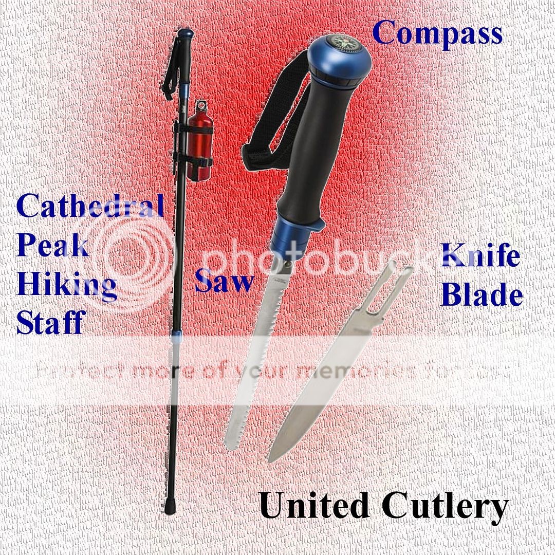 United Cutlery Cathedral Peak Hiking Staff Compass, Saw  