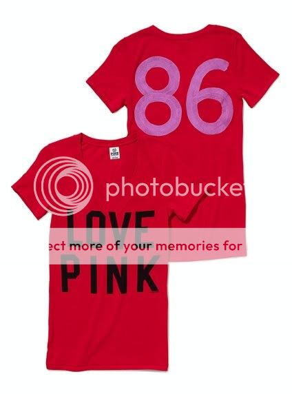 NEW~Red 86 Back VS Victorias Secret PINK V Neck Tee T Shirt Top 