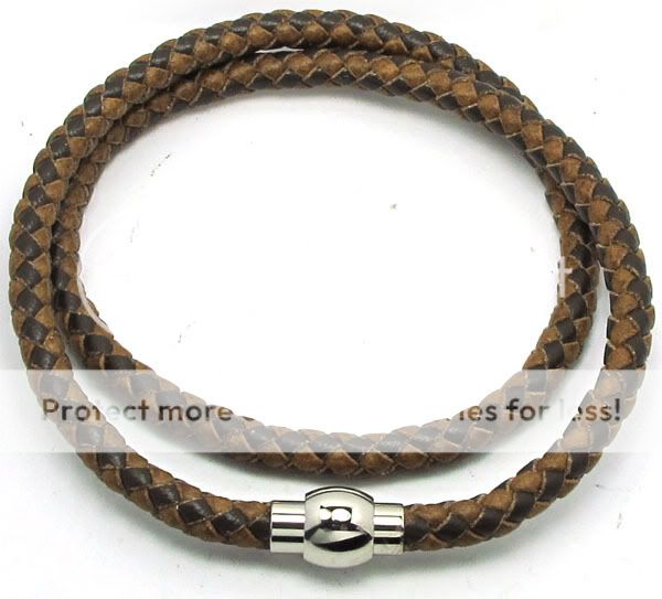 25 6mm Brown Genuine Leather Steel Clasp Cord Necklace  