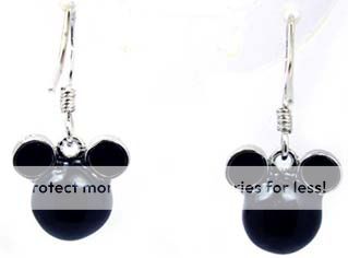 Girls Disney Crystal Minnie Mouse Black Enaml Earrings  