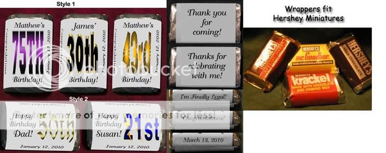 BIRTHDAY 30th 50th Miniatures Candy Wrappers Personalized Party Favors 