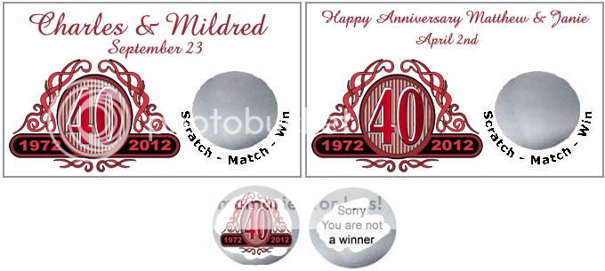 10 40th ANNIVERSARY Ruby Swirl Personalized Party Scratch Off Card 