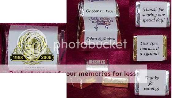 50th Golden Swirl ANNIVERSARY Party Personalized Candy Wrappers Favors 