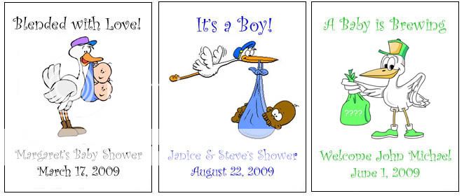 15 Baby Shower Storks Tea Bag Labels Favors boy girl  