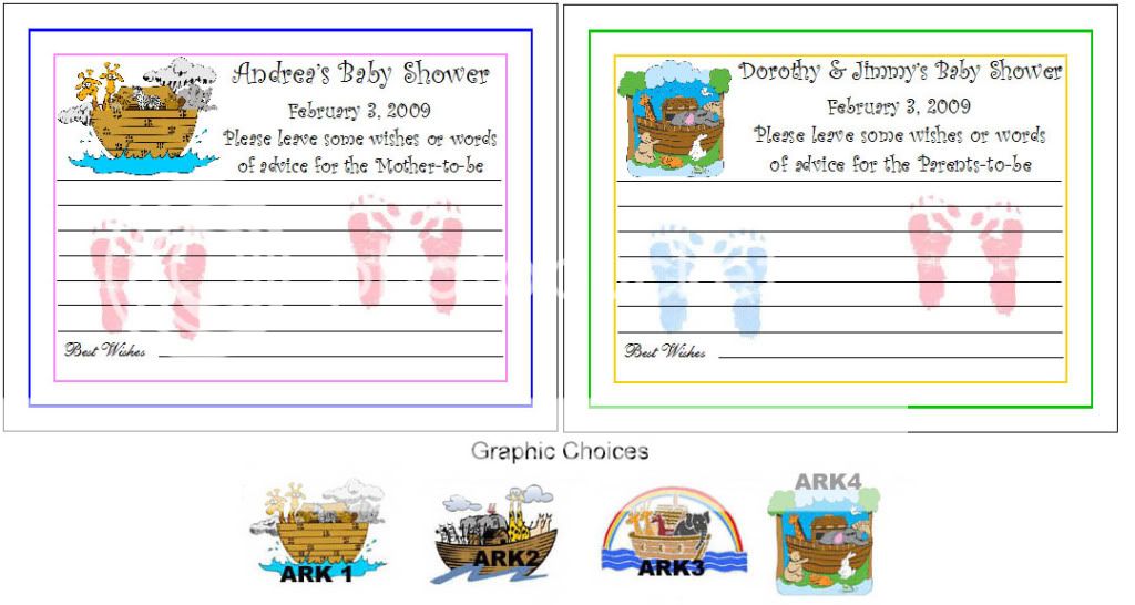 BABY SHOWER Noahs Ark Noahs Wish Advice Cards Personalized Party 