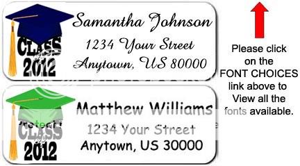 30   Graduation Class of 2012 Cap Themed Return Address Labels