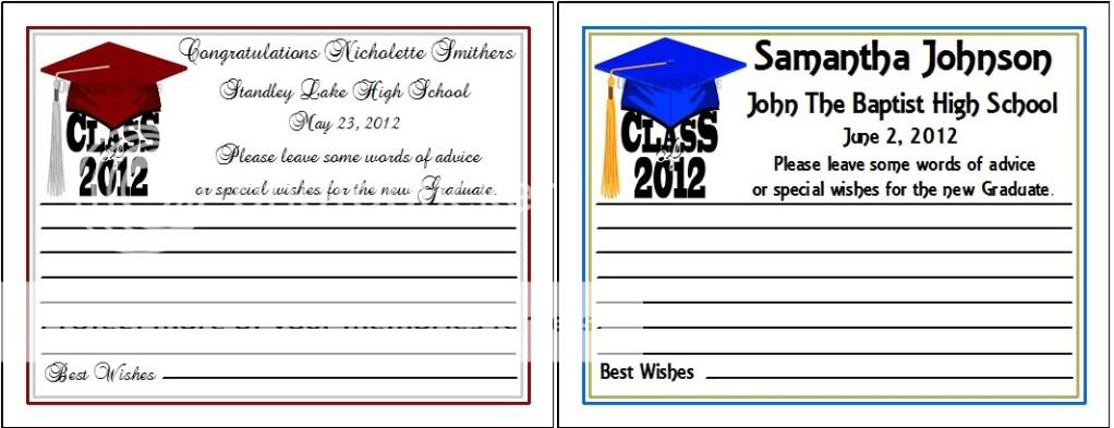Graduation Class of 2012 Cap Tassel Wish Advice Cards Personalized 