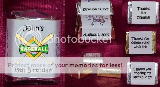 Baseball Sports BIRTHDAY PARTY CANDY Wrappers Personalized Favors 