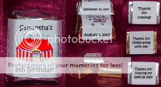 30 CIRCUS CARNIVAL THEMED Personalized Candy Wrappers