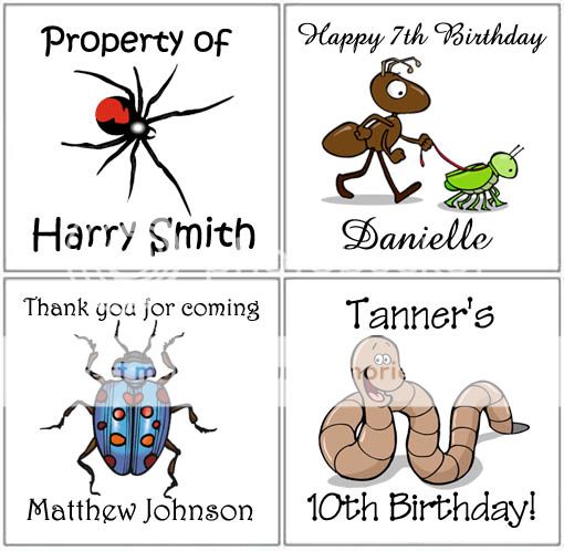 12 Bugs Spiders Worms Party GIFT square stickers Favors  