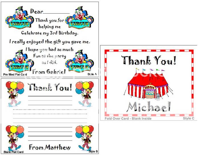 Circus Carnival Birthday Party Personalized Thank You Note Cards