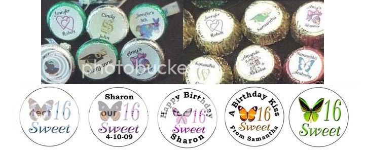108 SWEET 16 Butterfly Candy Kiss Labels Personalized Party Favors 