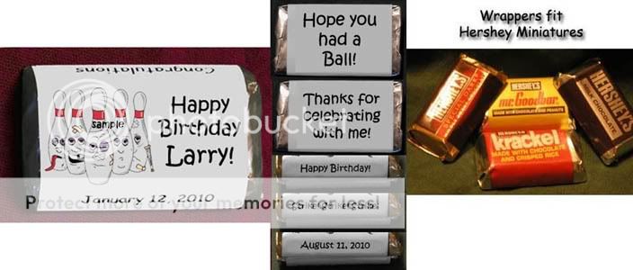 BOWLING Birthday Miniatures Candy Wrappers Personalized Party Favors 