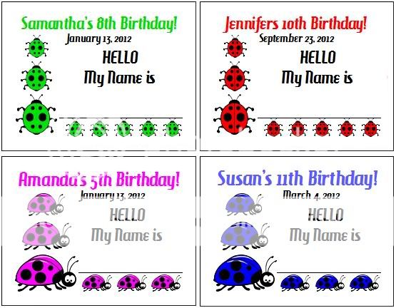 15 Birthday Party Ladybug Lady Bug Personalized Name Tags Labels 