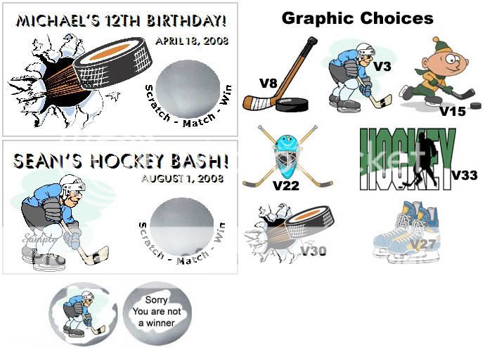 10 HOCKEY Birthday Party Scratch Off Tickets Card favor  