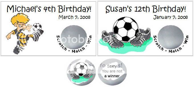 SOCCER Birthday Party Scratch Off Tickets Cards favors  